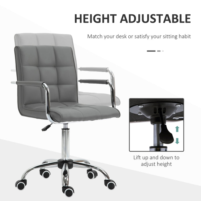 Vinsetto Mid Back PU Leather Home Office Desk Chair Swivel Computer Chair with Arm, Wheels, Adjustable Height, Grey