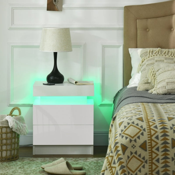 White Bedside Table with LED Light