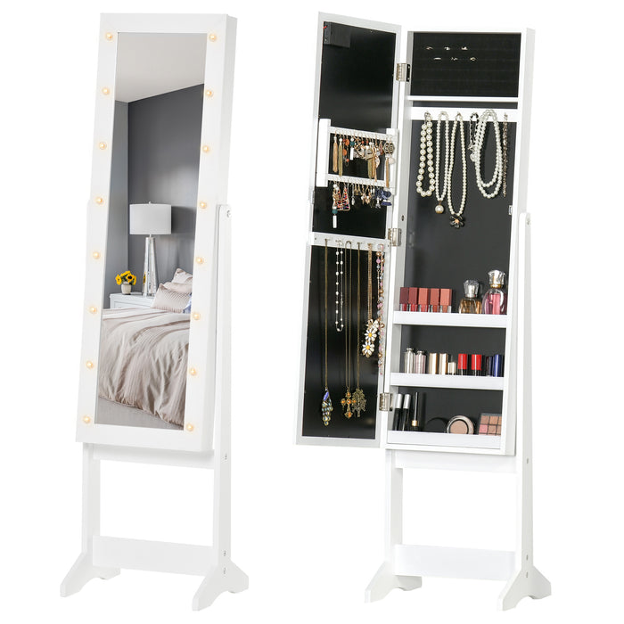 Free Standing LED Mirror Jewelry Cabinet Jewellery Armoire