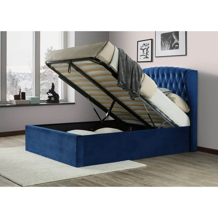 Warwick Blue Velvet Ottoman King Bed