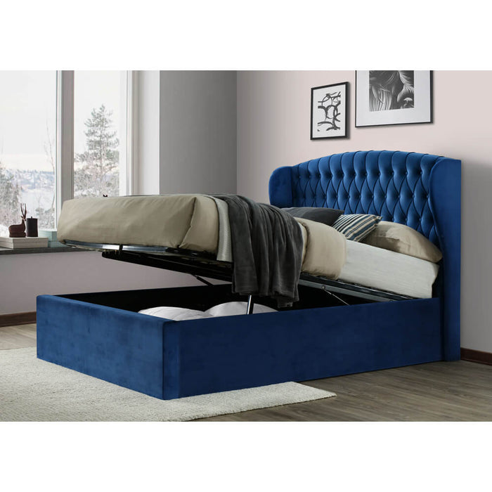 Warwick Blue Velvet Ottoman King Bed