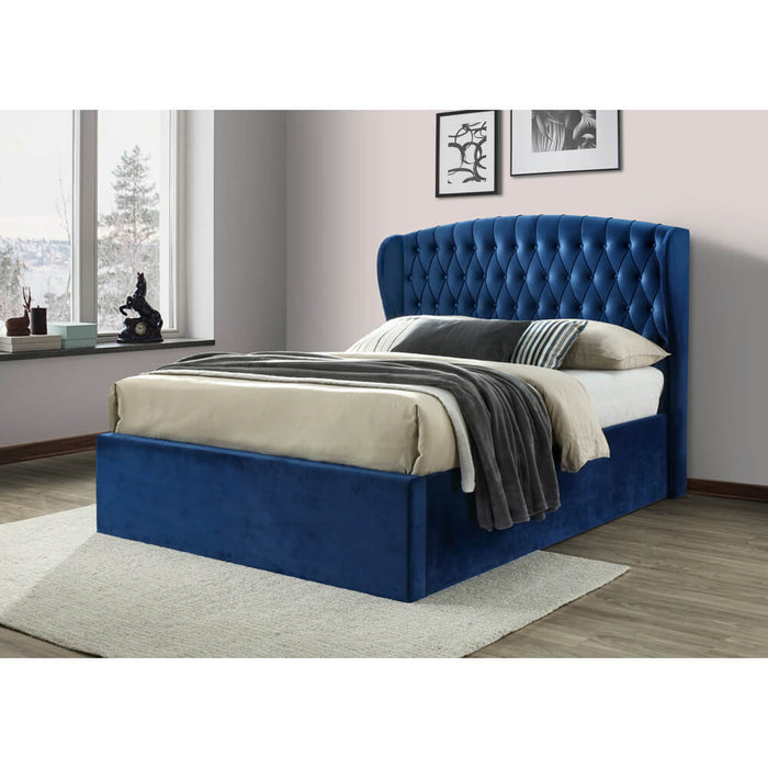 Warwick Blue Velvet Ottoman King Bed