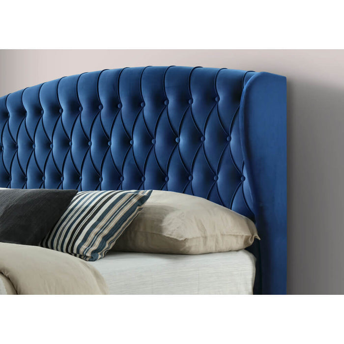 Warwick Blue Velvet Ottoman King Bed