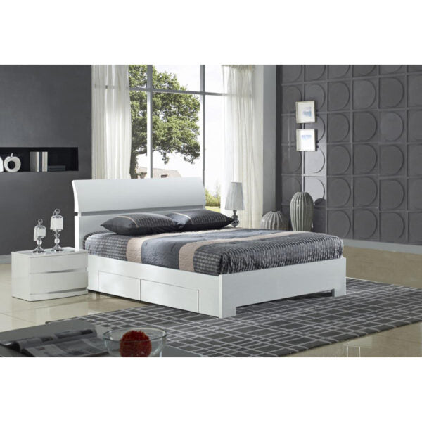 Widney White High Gloss Bed Double with 4 Drawers