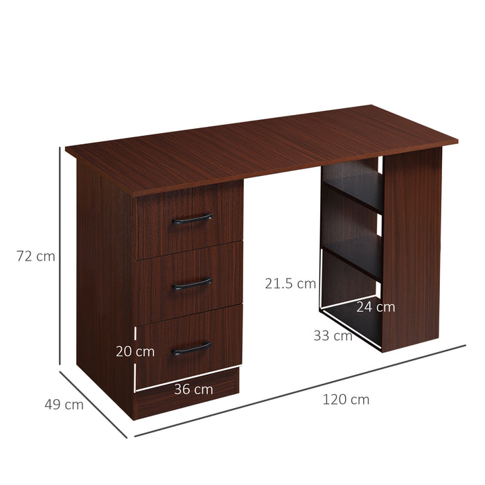 120cm Computer Desk with Storage Shelves Drawers