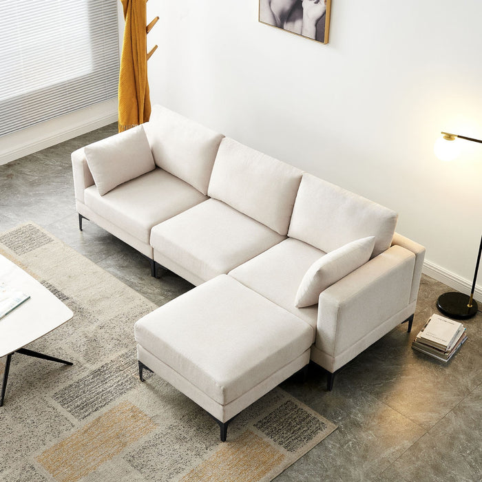 ANEK 3 Seater Beige Fabric Sofa with Ottoman