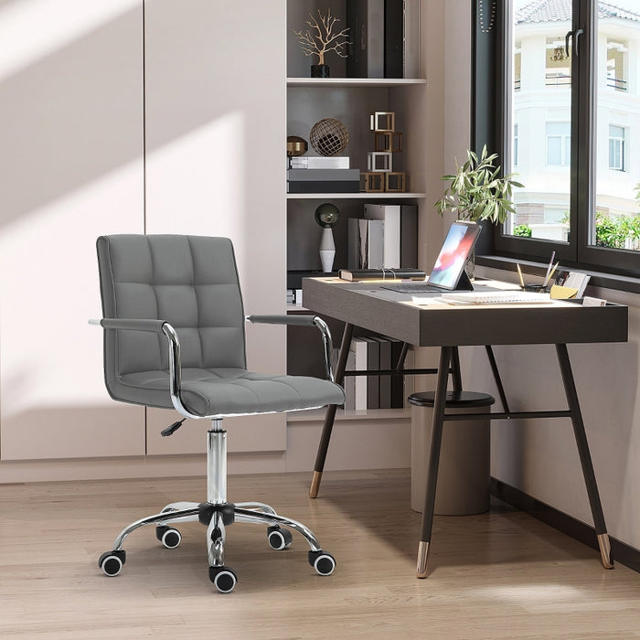 Vinsetto Mid Back PU Leather Home Office Desk Chair Swivel Computer Chair with Arm, Wheels, Adjustable Height, Grey