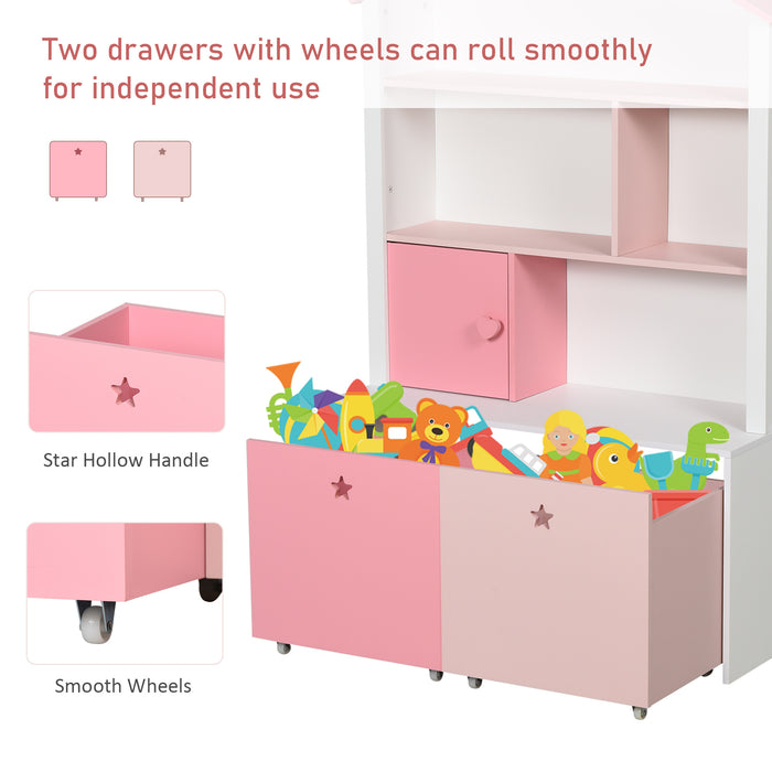 Kids Bookshelf Chest w/ Drawer with Wheels Baby