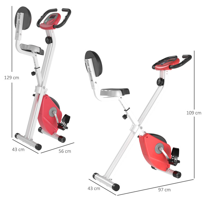 Steel Manual Stationary Bike Resistance Exercise Bike w/ LCD Monitor Red