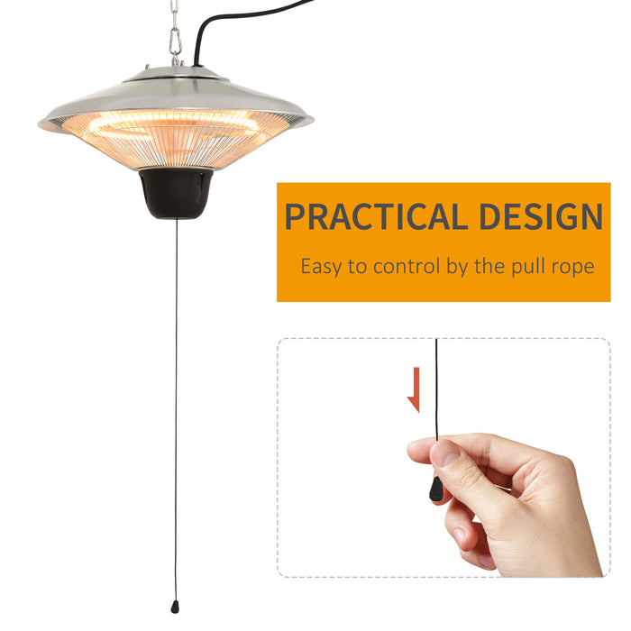 1500W Patio Heater Outdoor Ceiling Mounted Aluminium Halogen Electric Hanging Heating Light Pull Switch Control