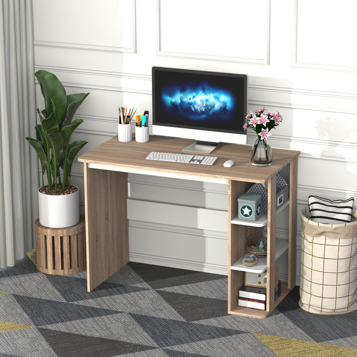 Computer Desk & 3-Tier Side Shelves Wide Table Top Home furniture OAK