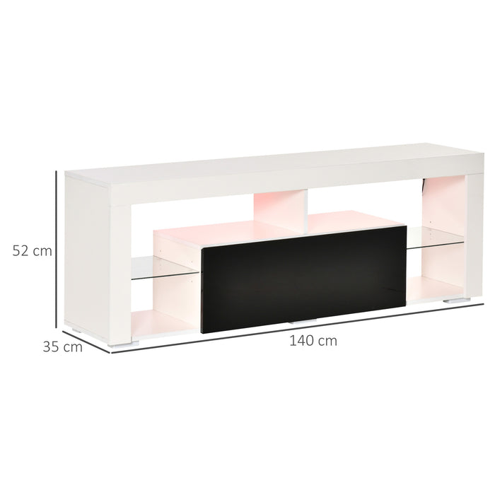 140cm TV Stand Cabinet High Gloss Media TV Stand Unit with LED RGB Light and Storage Shelf for 55 inch TV Black and White