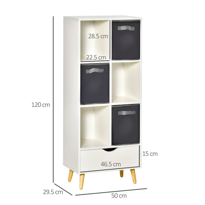 Modern Bookcase with 6 Cubes, Bookshelf, Free Standing Display Cabinet, Storage Unit for Home, Office, Living Room, Study, White