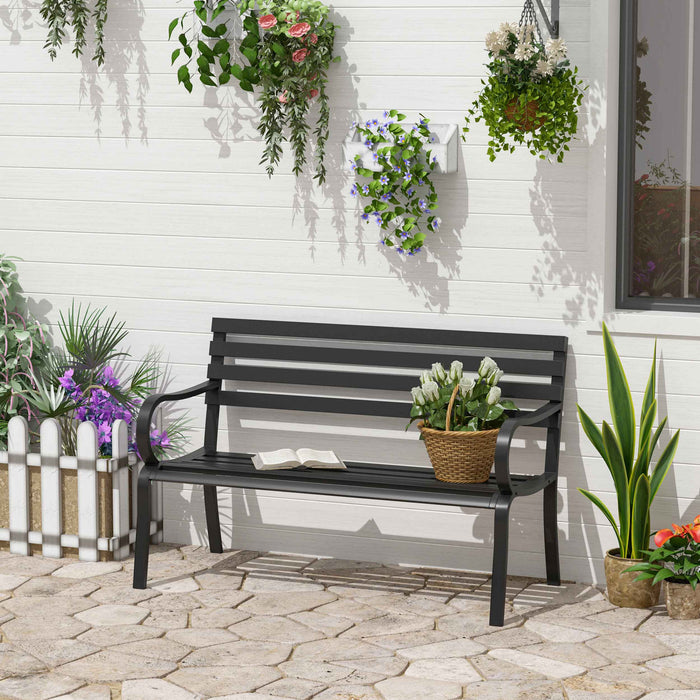 2 Seater Metal Garden Park Bench Porch Chair Furniture Patio Outdoor Park Loveseat Seat Black