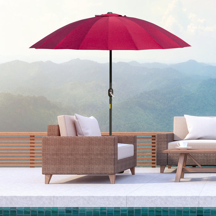 ­±255cm Patio Parasol Umbrella Outdoor Market Table Parasol with Push Button Tilt Crank and Sturdy Ribs for Garden Lawn Backyard Pool Wine Red