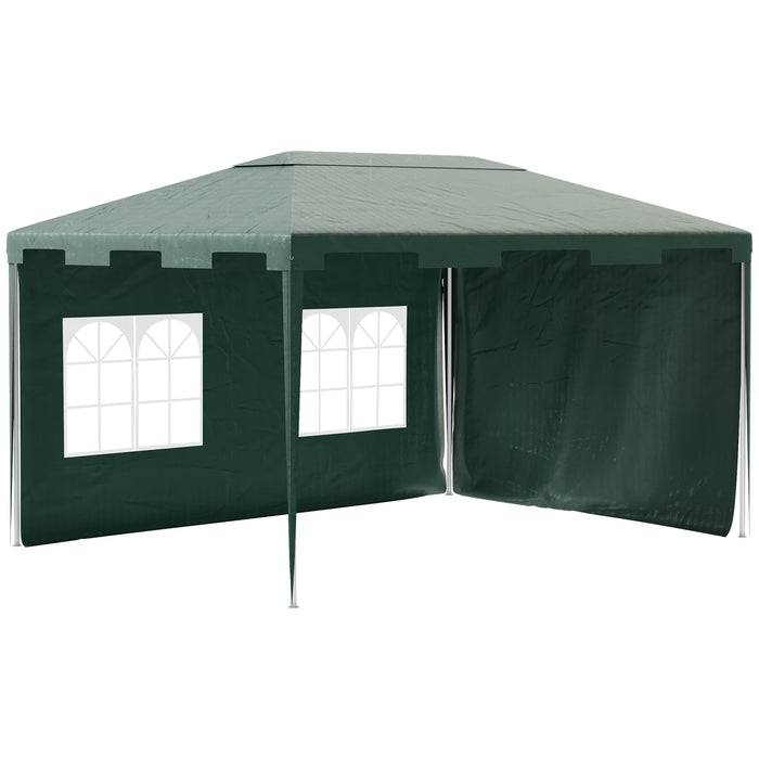 3 x 4 m Garden Gazebo Marquee Party Tent with 2 Sidewalls for Patio Yard Outdoor - Green