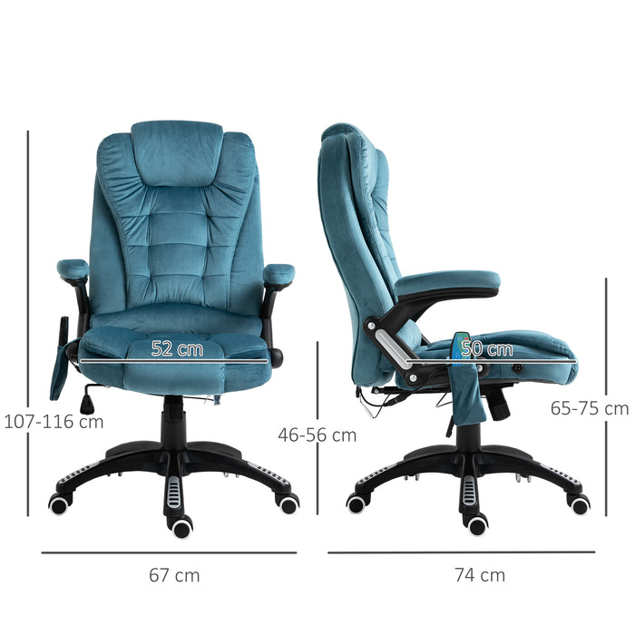 Vinsetto Massage Recliner Chair Heated Office Chair with Six Massage Points Velvet-Feel Fabric 360?? Swivel Wheels Blue