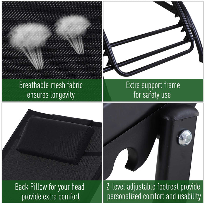 Garden Patio Sun Lounger Half Circle Armrest Adjustable Head Footrest Aluminium Frame Textline Seat &Pillow Garden Outdoor - Black