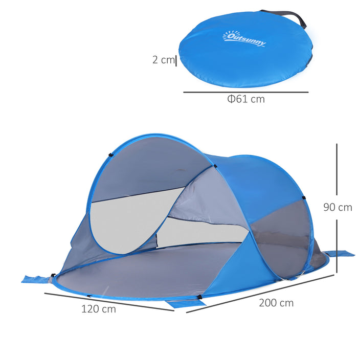 1-2 Person Pop up Tent Beach Tent Hiking UV 30+ Protection Patio Sun Shelter Portable Automatic - Blue