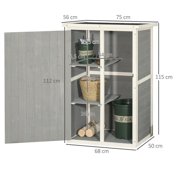 Wooden Garden Storage Shed Fir Wood Tool Cabinet Organiser with Shelves 75L x 56W x115Hcm Grey