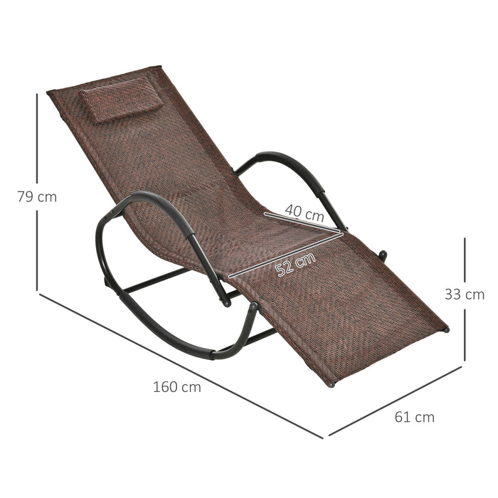 Zero Gravity Rocking Lounge Chair Rattan Effect Patio Rocker w/ Removable Pillow Recliner Seat Breathable Texteline - Brown