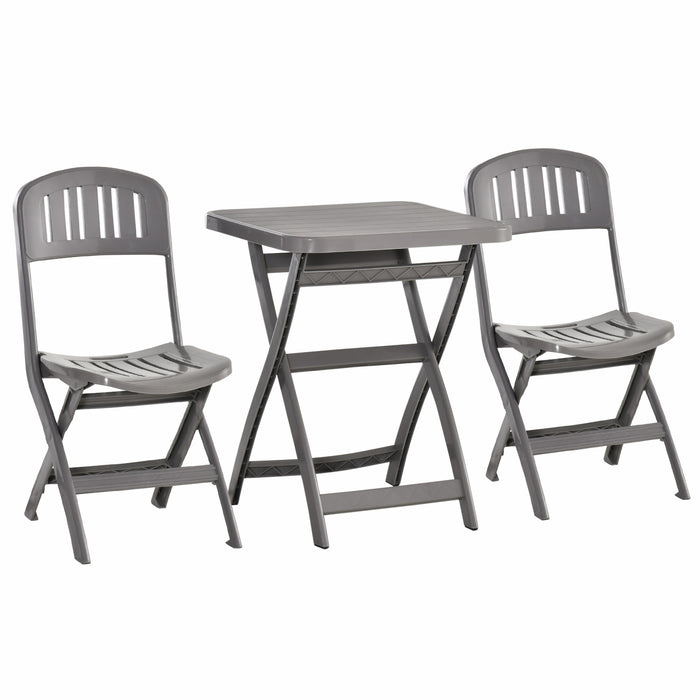 3 Piece Garden Bistro Set w/ Foldable Design Garden Coffee Table Two Chairs One Square Table - Grey