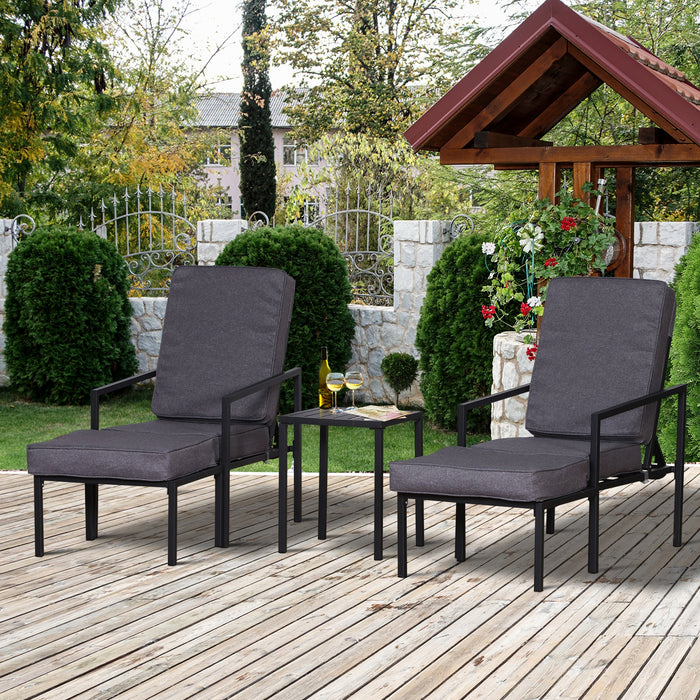 Garden Patio Sun Lounger Outdoor Lounger 5 pcs Set Reclining Chair & Coffee Table Footstools Metal Frame Patio Lounger with Cushions