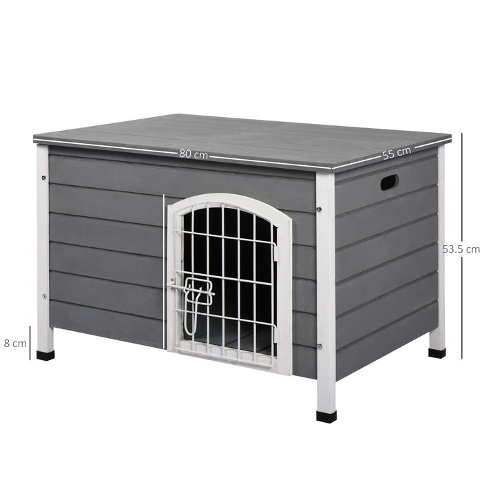 PawHut Wooden Dog Crate Dog Kennel Lockable Door Small Animal House w/ Openable Top Gray