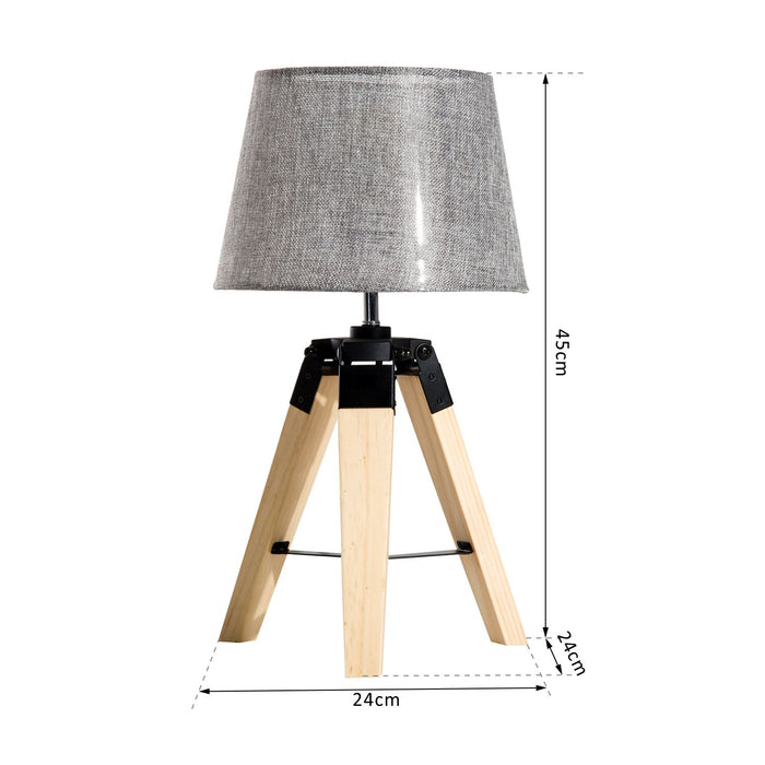 Wooden Tripod Table Lamp for Side, Desk or End Table with E27 Bulb Base??ÛGrey Shade??Ù