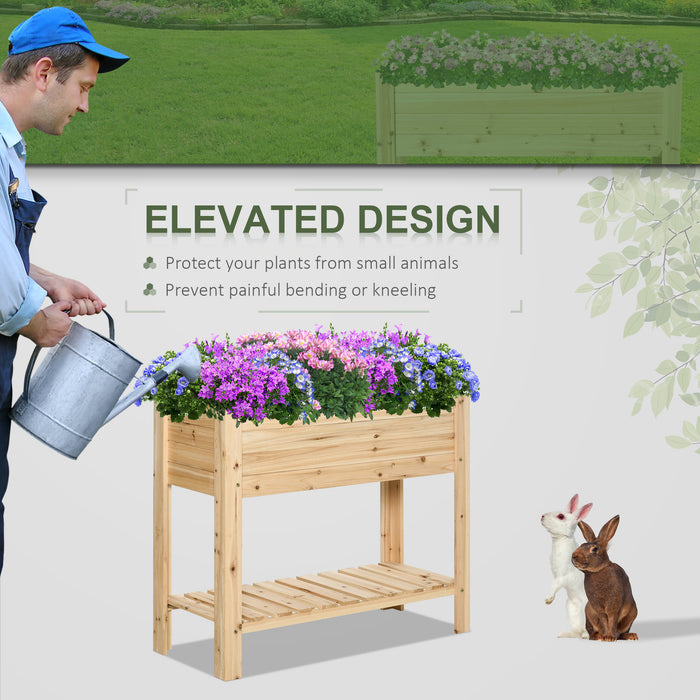 Wooden Planter Raised Garden Plant Stand Outdoor Tall Flower Bed Box with Clapboard, Nature Wood Color 100 x 40 x 84cm