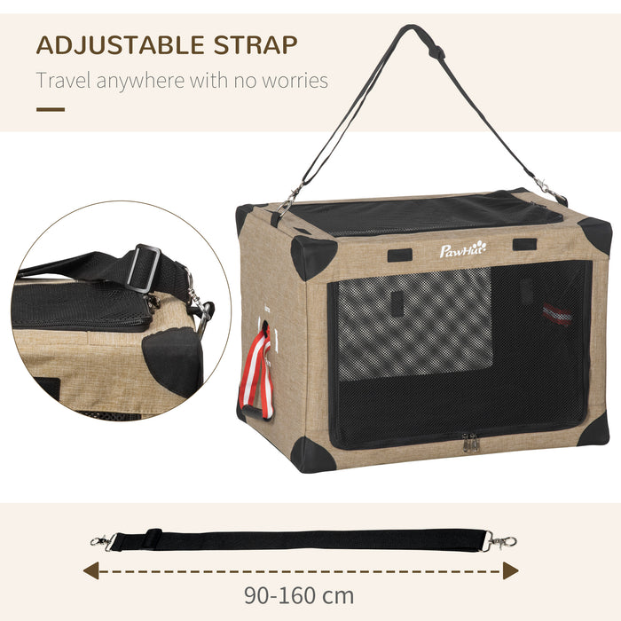 PawHut One-step Folding Cat Carrier, Portable Pet Carrier Bag with Cushion, Pet Travel Carrier with Adjustable Strap, Cat House for S & XS Dogs Khaki