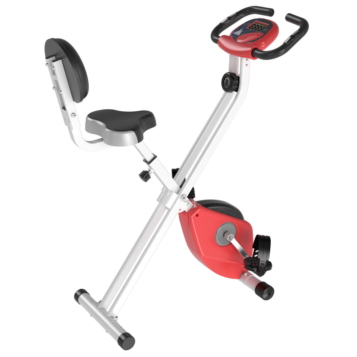 Steel Manual Stationary Bike Resistance Exercise Bike w/ LCD Monitor Red
