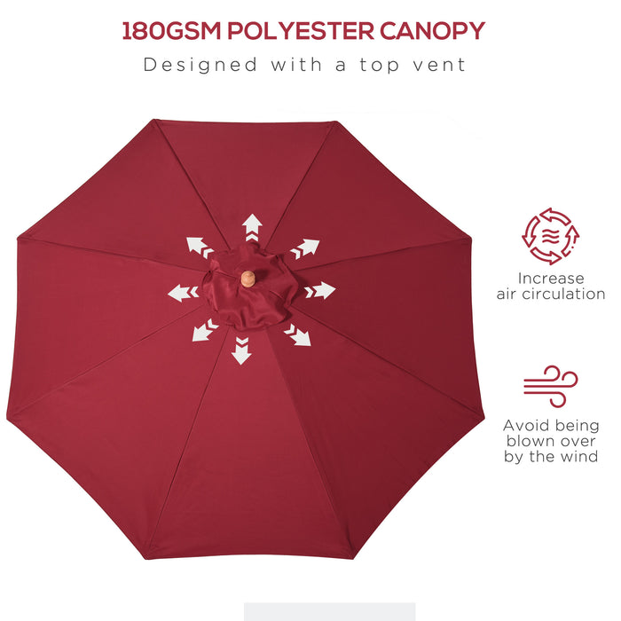 2.5m Wood Garden Parasol Sun Shade Patio Outdoor Market Umbrella Canopy with Top Vent, Wine Red