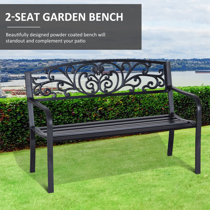 2 Seater Metal Garden Park Bench Porch Outdoor Furniture Patio Chair Seat Black