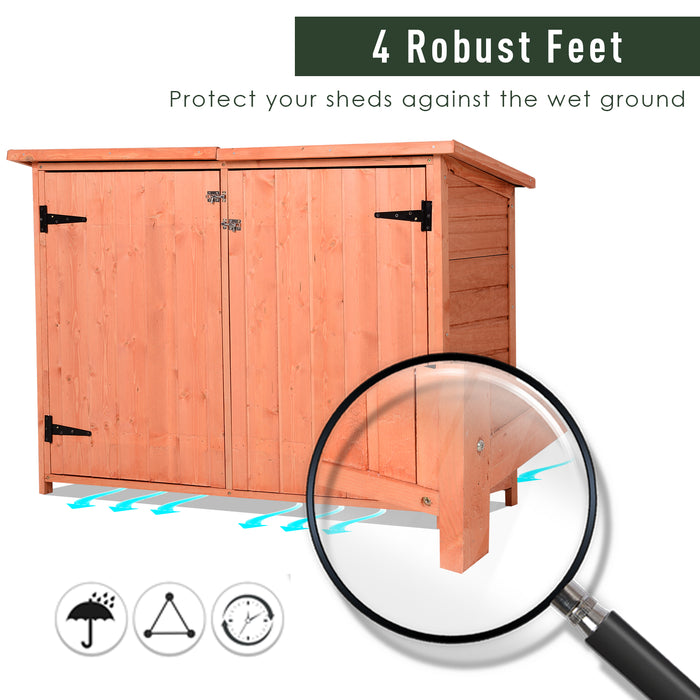 Wooden Garden Storage Shed Tool Cabinet Organiser with Shelves Double Door 128L x 50W x 90Hcm