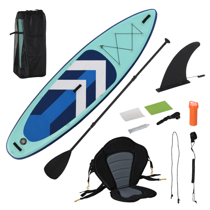 10.5ft Inflatable Stand Up Paddle Board Kayak Conversion Kit SUP Accessories Carry Bag Non-Slip Deck Adj Paddle Seat Pump Leash Green