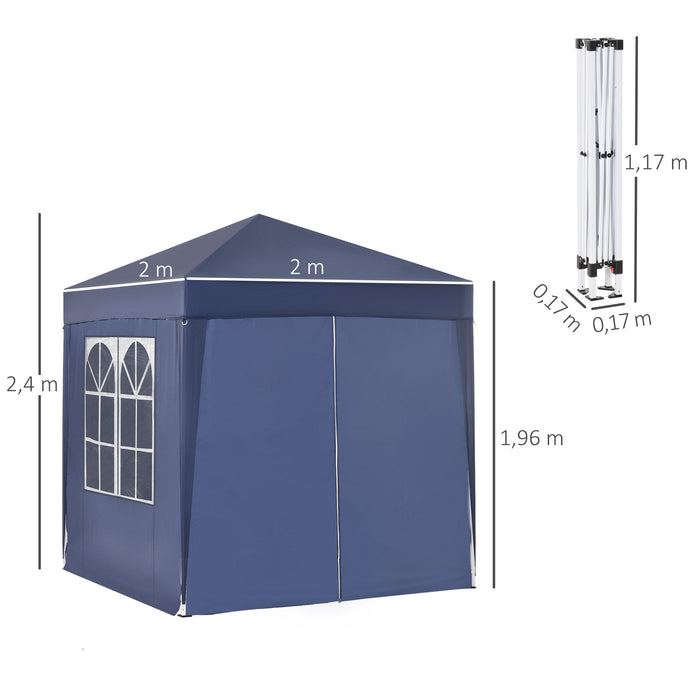 2x2m Garden Pop Up Gazebo Marquee Party Tent Wedding Awning Canopy W/ free Carrying Case + Removable 2 Walls 2 Windows-Blue