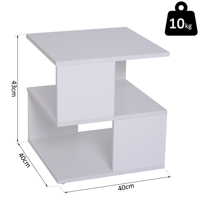 Modern Square 2 Tier Wood Coffee Side Table Storage Shelf Rack Living Room White