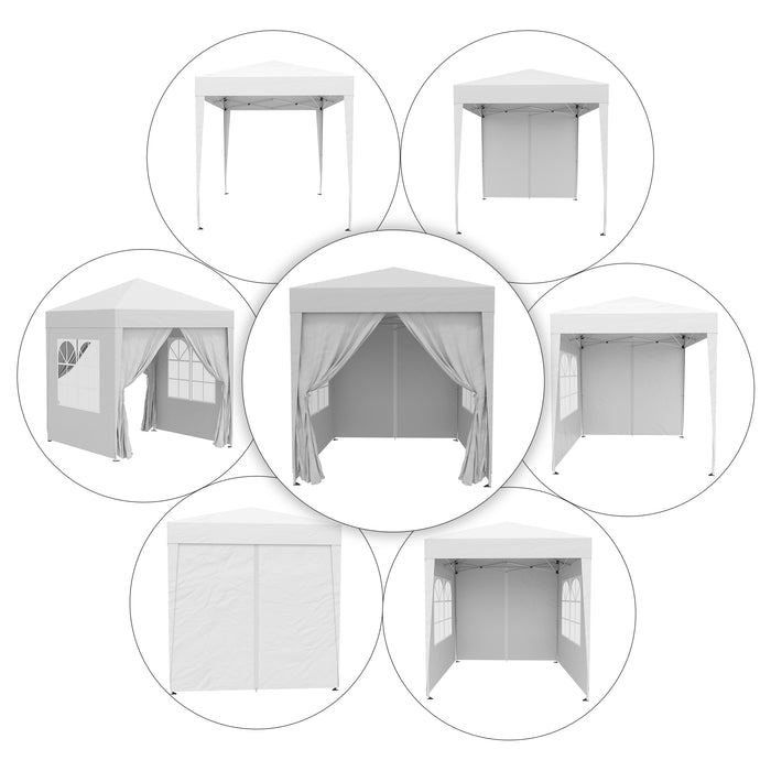 2 x2m Pop Up Gazebo Canopy Party Tent Wedding Awning W/ free Carrying Case White + Removable 2 Walls 2 Windows-White