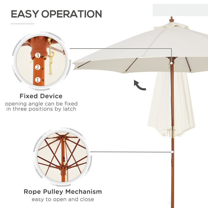 2.5m Wood Garden Parasol Sun Shade Patio Outdoor Market Umbrella Canopy with Top Vent, Cream White