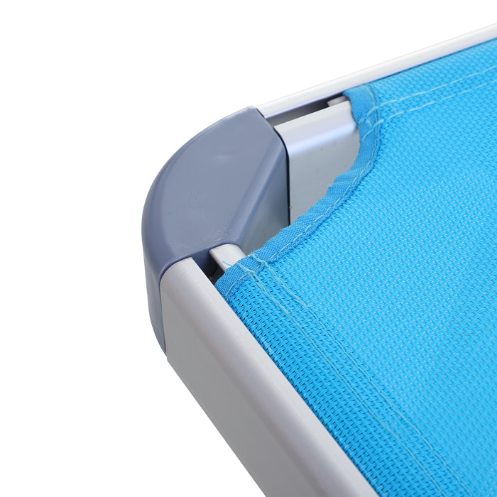 Garden Sun Lounger Texteline Chaise Lounge Reclining Chair with Canopy Adjustable Backrest Bed Aluminium Frame - Blue