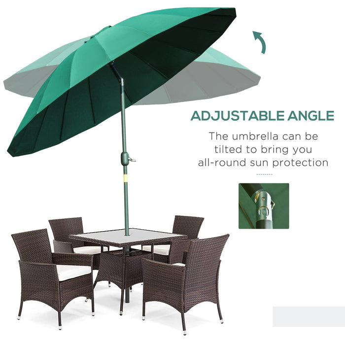 ­±255cm Patio Parasol Umbrella Outdoor Market Table Parasol with Push Button Tilt Crank and Sturdy Ribs for Garden Lawn Backyard Pool Green