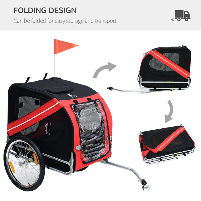 Pawhut Dog Bike Trailer Bicycle Pet Trailer Folding Dog Carrier Bicycle in Steel Frame Stroller - Red & Black