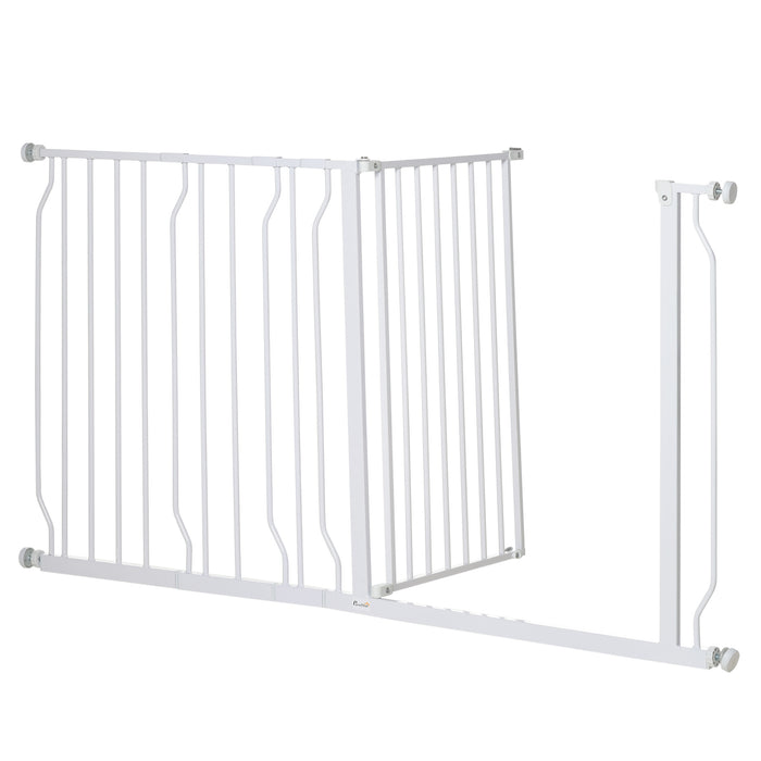 PawHut Dog Gate Extra Wide Stairway Gate for Pet with Door, 76H x 75-145Wcm, White