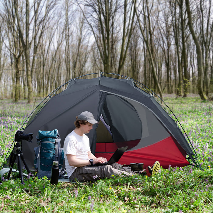 Camping Tent, Compact 2 Man Dome Tent, Waterproof Lightweight Outdoor Tent with Double Layer Doors, Dark Grey