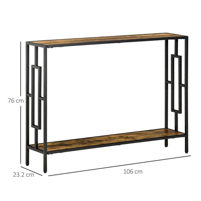 Industrial Console Table with Storage Shelf, Narrow Hallway Dressing Desk with Metal Frame for Living Room, Bedroom, Rustic Brown