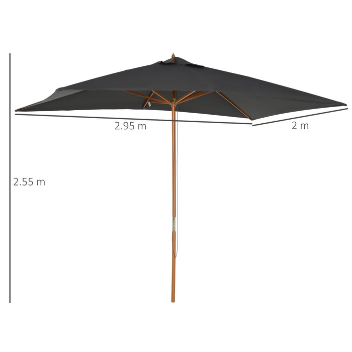 2 x 3m Wood Wooden Garden Parasol Sun Shade Patio Outdoor Umbrella Canopy New (Dark Grey)