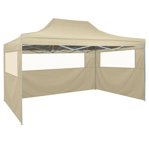 Foldable Tent Pop-Up with 4 Side Walls 3x4.5 m Cream White.