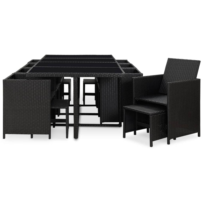 13 Piece Outdoor Dining Set with Cushions Poly Rattan Black.