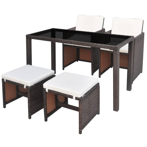 5 Piece Outdoor Dining Set with Cushions Poly Rattan Brown.